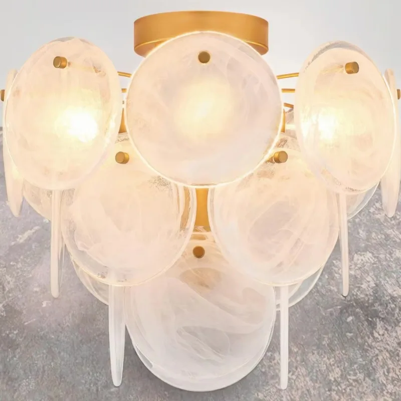 Gold Vintage Flush Mount Ceiling Light-4-Light Dimmable Glass Fixture Easy Installation For Bedroom Hallway Kitchen Farmhouse
