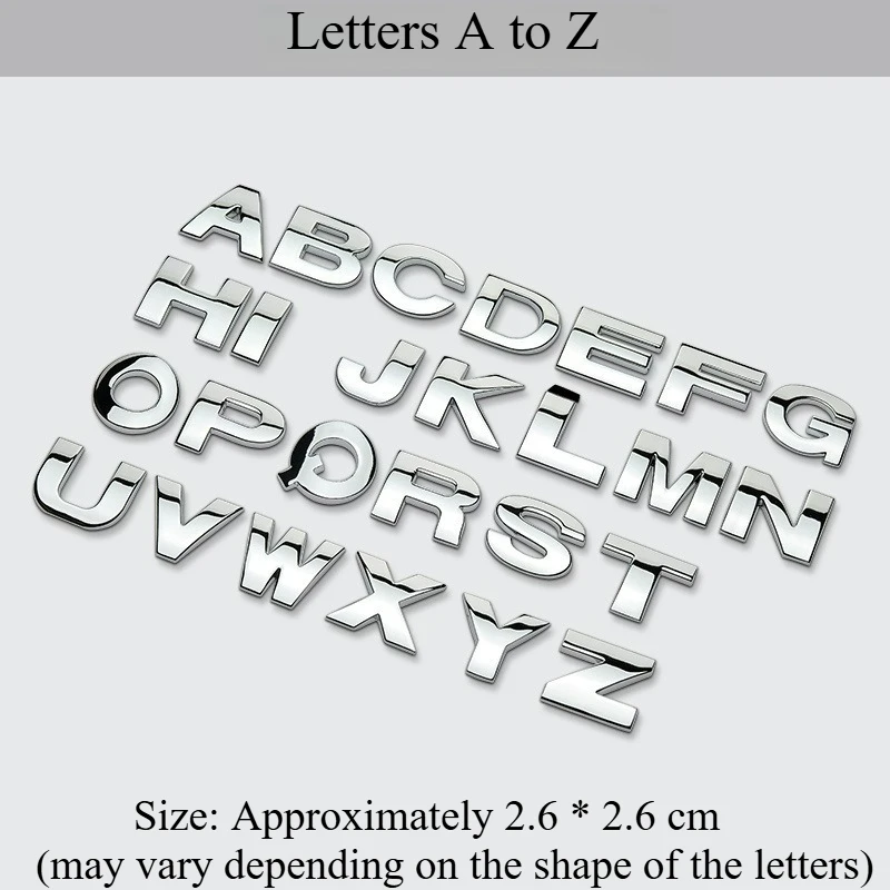 1Pcs-Height-2.6cm 3D Metal DIY Decorative Stickers Car Home Modifications Self-adhesive Independent Alphanumeric Backing Tape