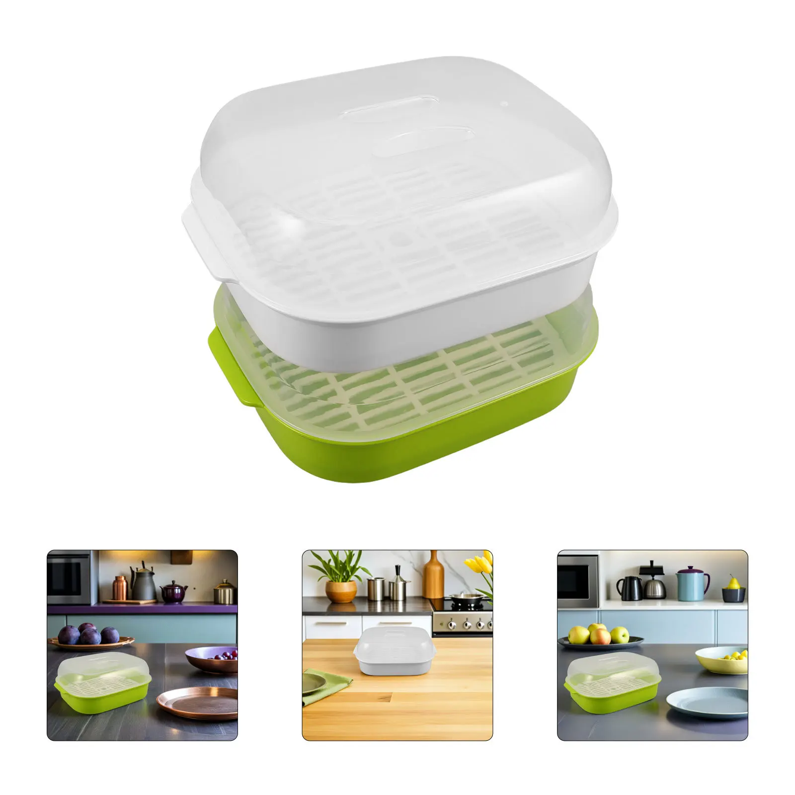 

2Pcs Plastic Microwave Steamer Bowl for Versatile Kitchen Use Fruit Colander Design Bao Dim Sum Prep Container