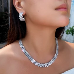 CWWZircons Gorgeous Shiny Cubic Zirconia Round Hoop Earrings Necklace Sets for for Women Wedding Party Jewelry Accessories T0712