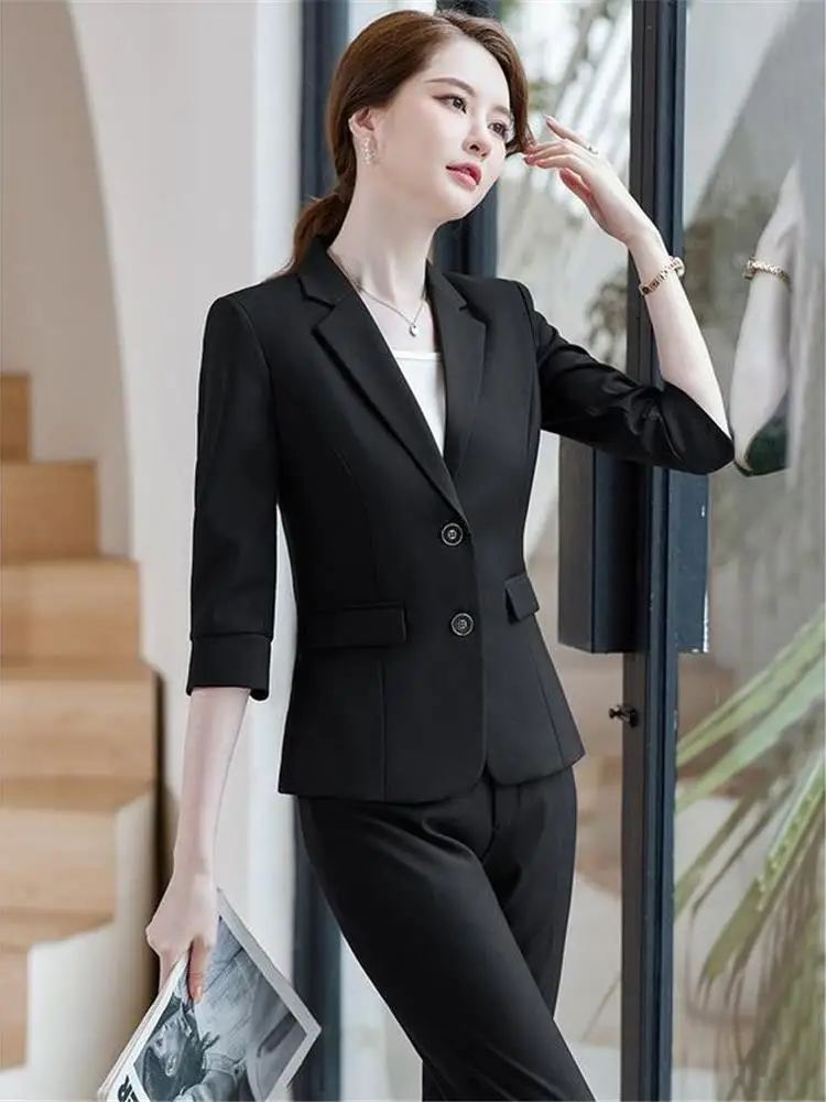 

Bla Suit Jaet Women's Profional Workwear Ele Formal Set Small Size Western Clothes Cleanfit Sle ort Length