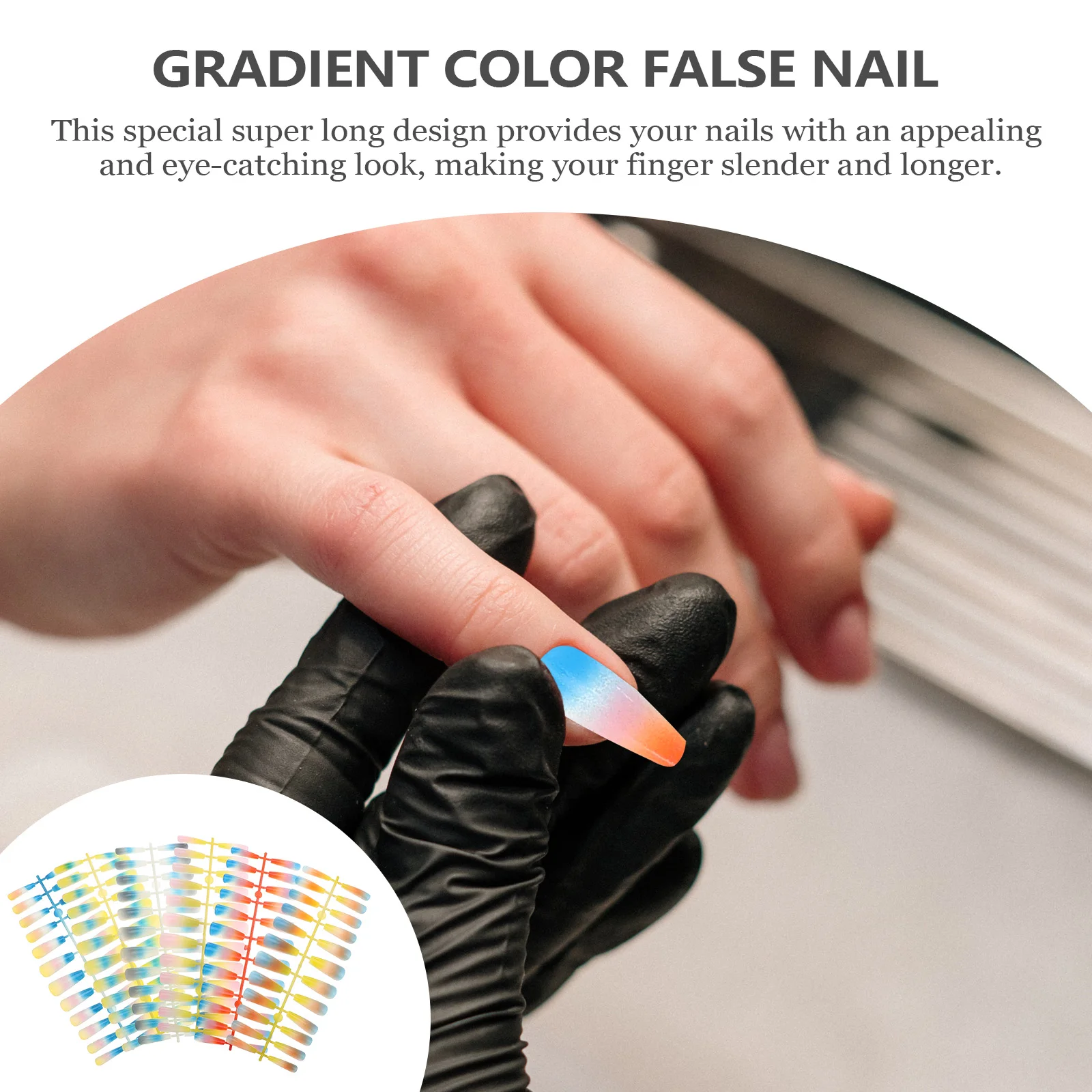 

144pcs Rainbow Gradient Fake Nails Super Long Full Cover Press On Artificial Nail Art For Diy Manicure Party Decor