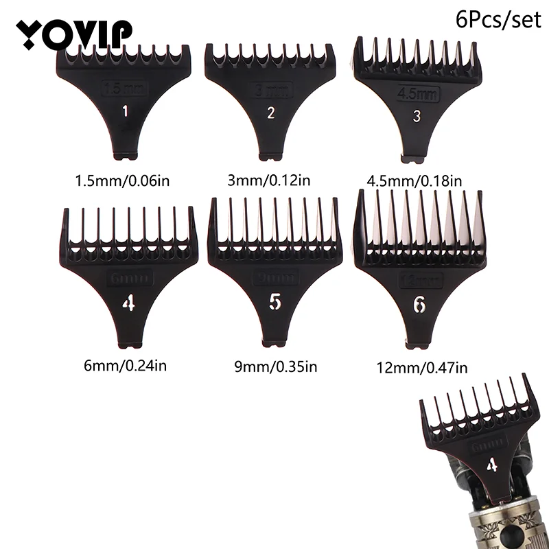 

6Pcs/set Professional Hair Trimmer Limit Comb Universal Guards For T9 1.5/3/4.5/6/9/12 Mm Hairdresser Hair Cutting Guide Barber
