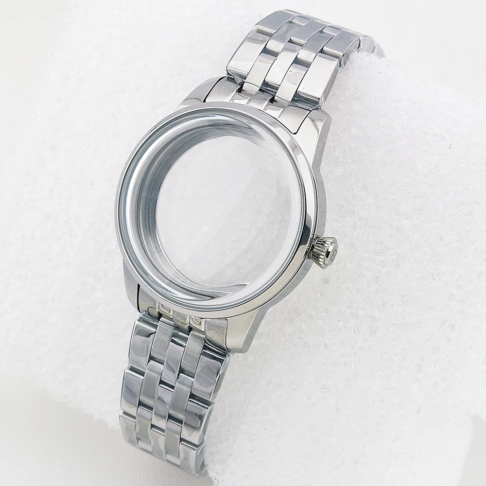 

Корпус для коктейльных часов 33 мм, корпус nh35, серебряный корпус, минеральное стекло, подходит для автоматических механизмов NH35/NH36/NH38, подходит для циферблата 28,5 мм