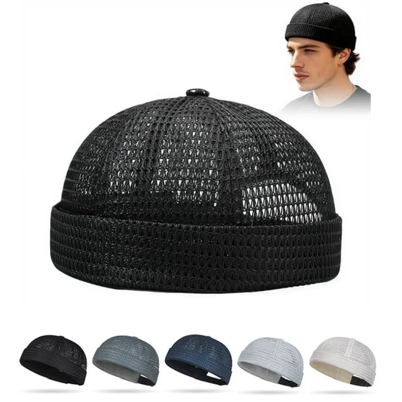 Cooling Breathable Mesh Brimless Melon Hat Summer Ultra-Light  Docker Sports Beanies Hat Outdoor Hip Hop Sailor Landlord Cap