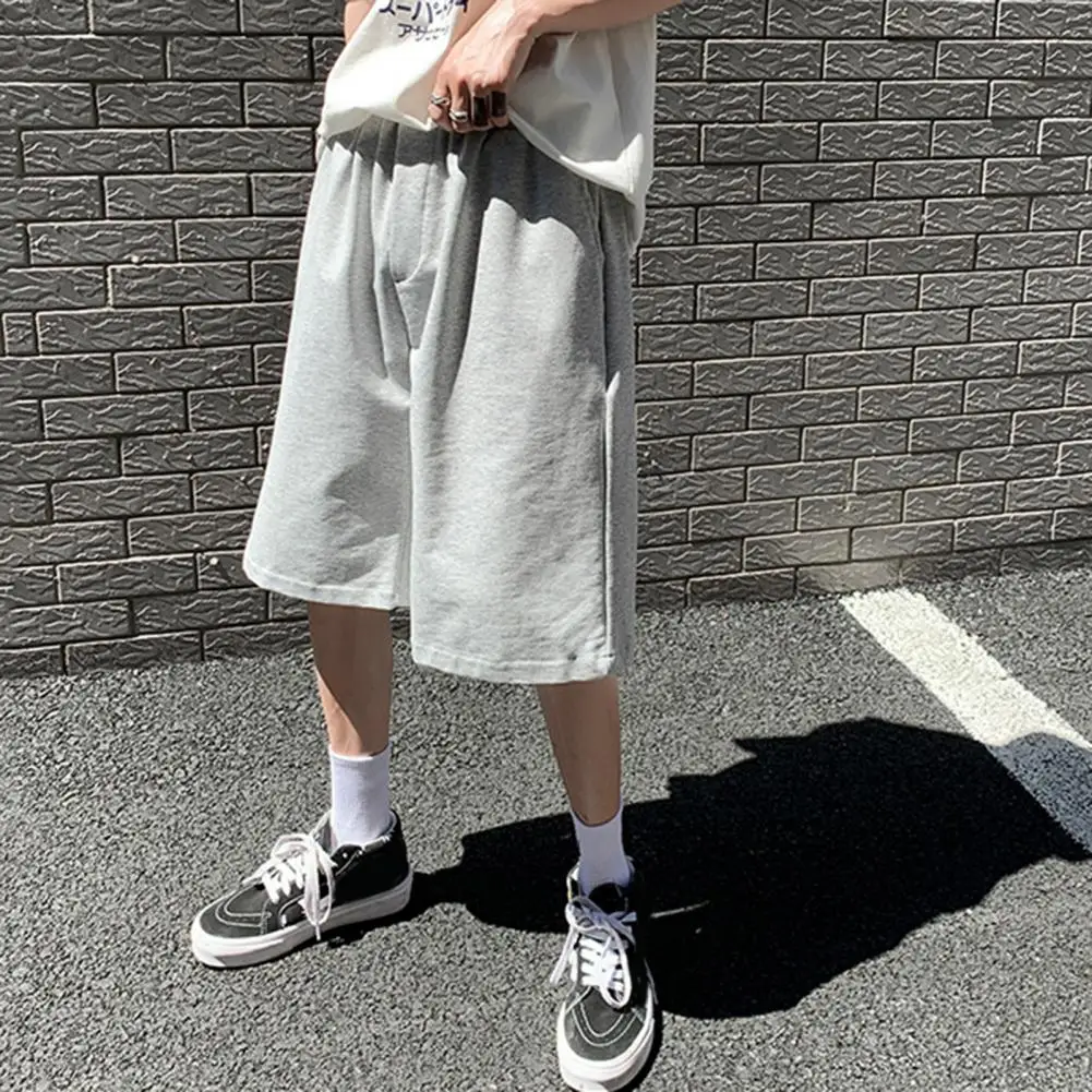 Straight Casual Shorts Men Clothing Summer New Korean Oversized Solid Color Simple Drawstring Baggy Male Sweatpants Shorts