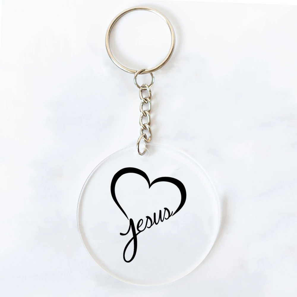 Jesus Faith God Print Keychain Transparent Circle Keyring Monogram Acrylic Keychain  Christian Key Ring Simple Fashion Key Chain