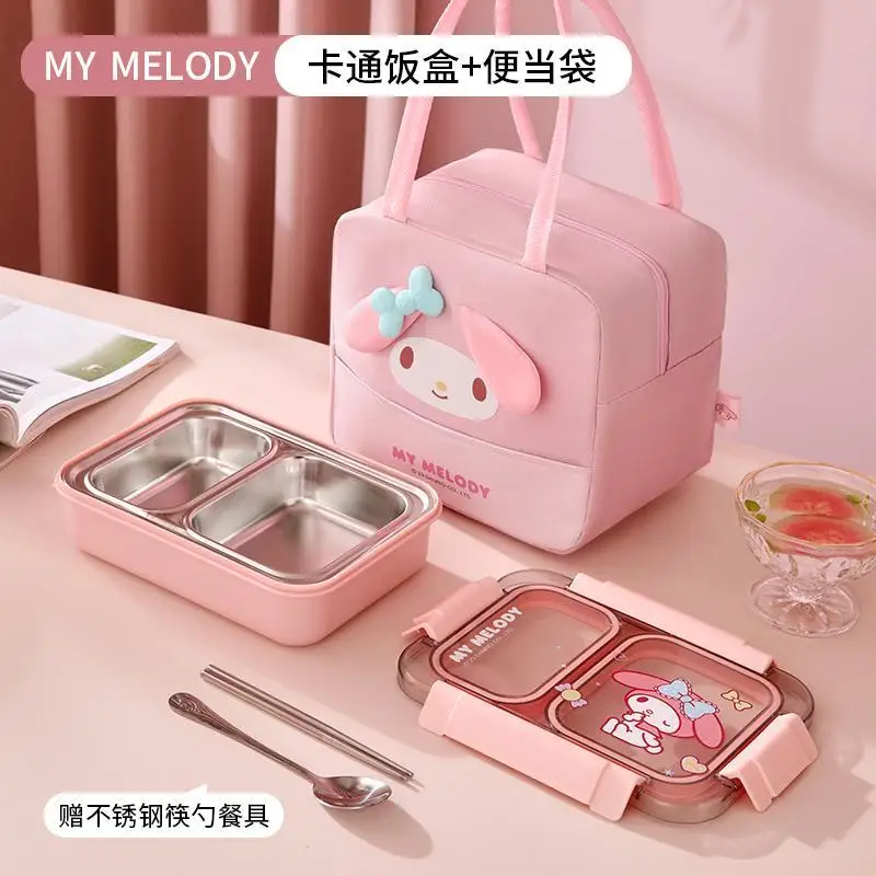 Sanrio My Melody Divided Lunch Box Kawaii Anime Cinnamoroll Hello Kitty Y2K Food Tray Girl Heart Sweet Cute Stainless Steel Gift