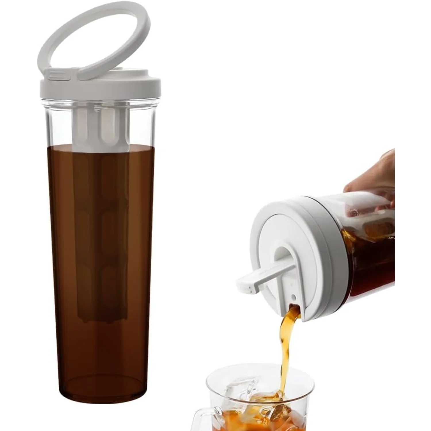 

Portable Cold Brew Coffee Maker 34oz/1L - Leak-Proof Tea Brewer with Fine Mesh Filter for Outdoor Camping (White)