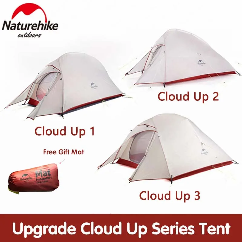 

Naturehike Cloud Up 1 2 3 Tent Ultralight Camping Tent for 1-3 People Outdoor Travel Backpack Upgrade 20D Silicone Tarp Free Mat