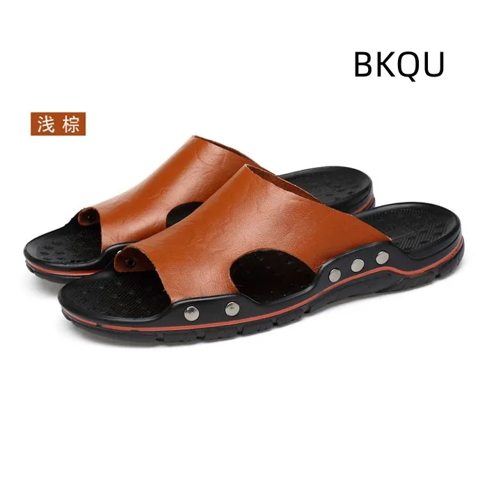 Genuine Leather Slippers for Men Casual Big Size Wear-Resistant Non-slip Fashion Flat Breathable Comfortable Shoes Summer Main