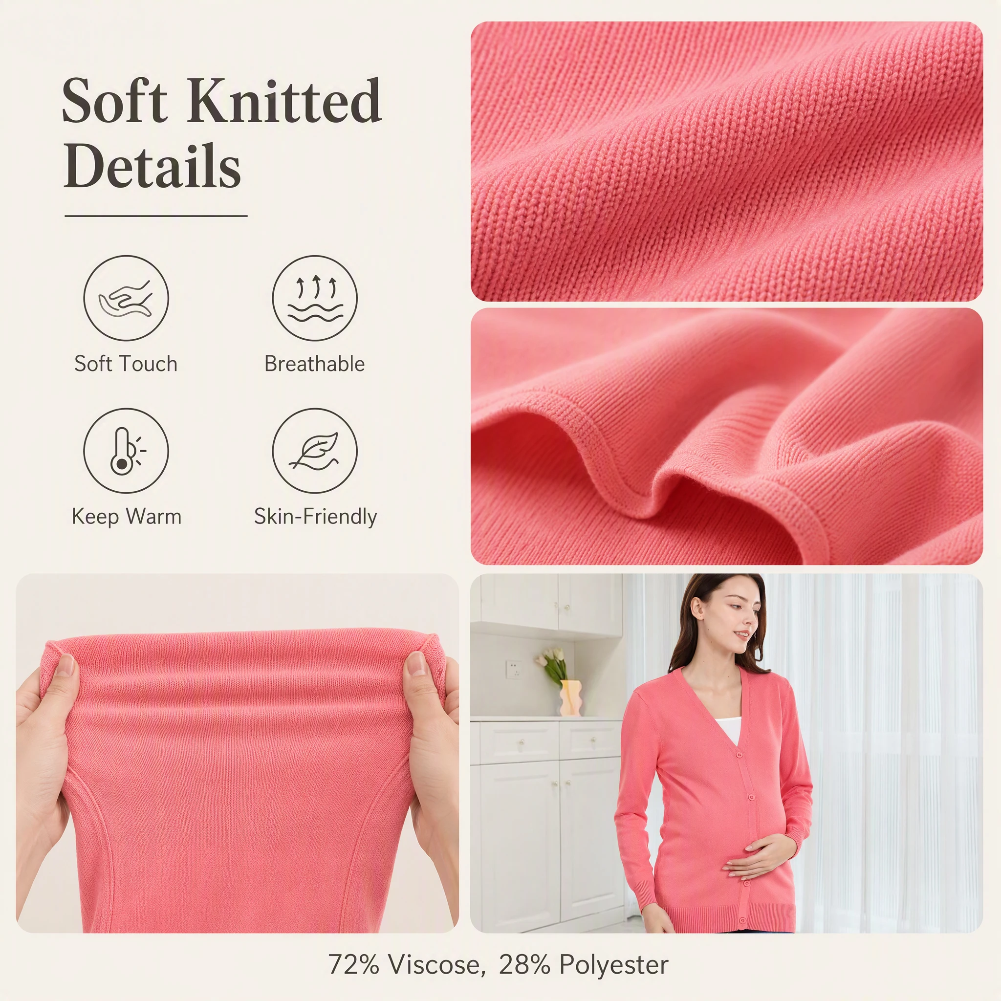 V‑Neck Button‑Down Maternity Nursing Cardigan Soft Knit Long Sleeve Sweater Coat  Breastfeeding Jacket Loose Pregnancy Outerwear