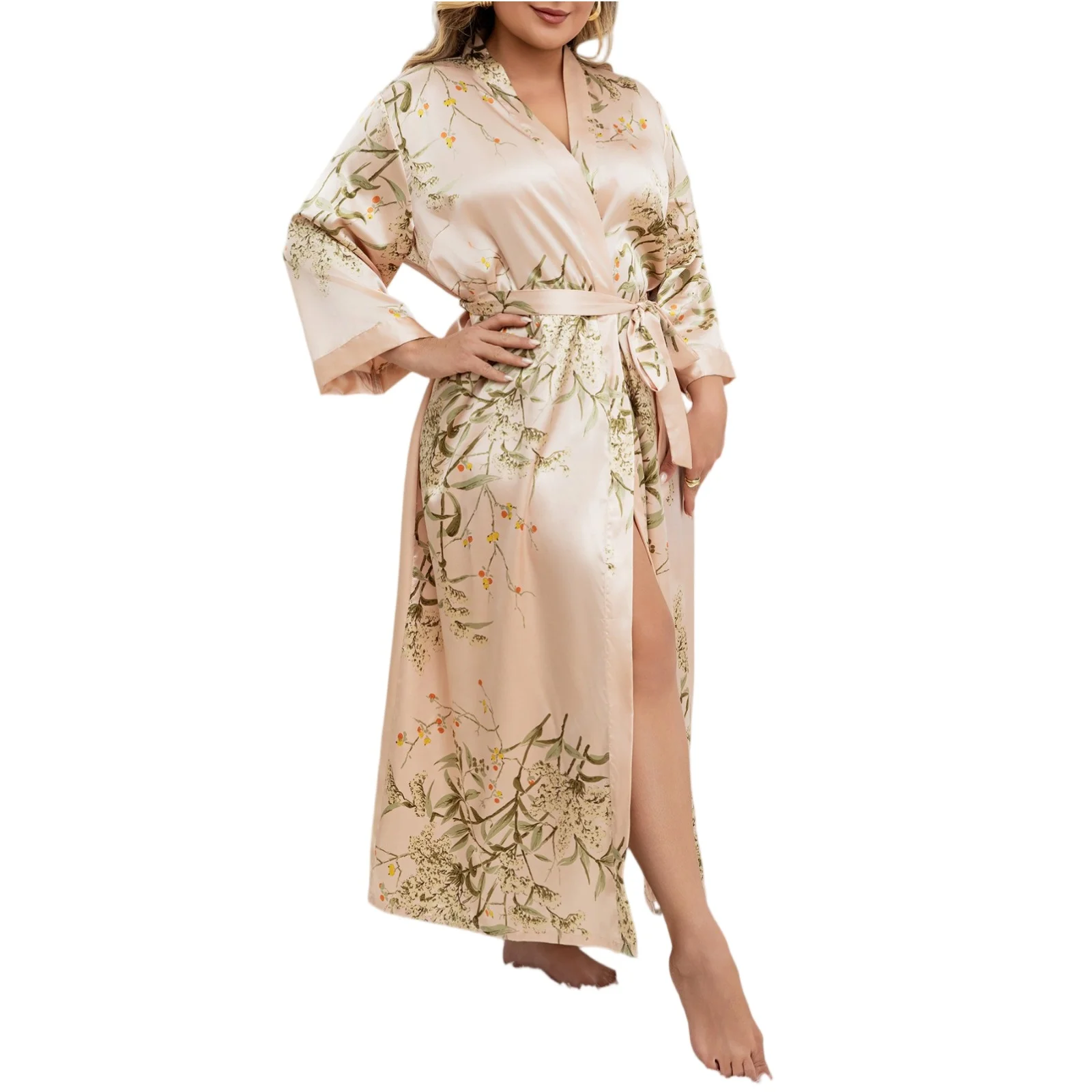 

Bathrobe for Female Classic Floral Sleepwear Thin Spring and Autumn Long Sleeve Yukata Absorbent Quick Drying Bath Robes