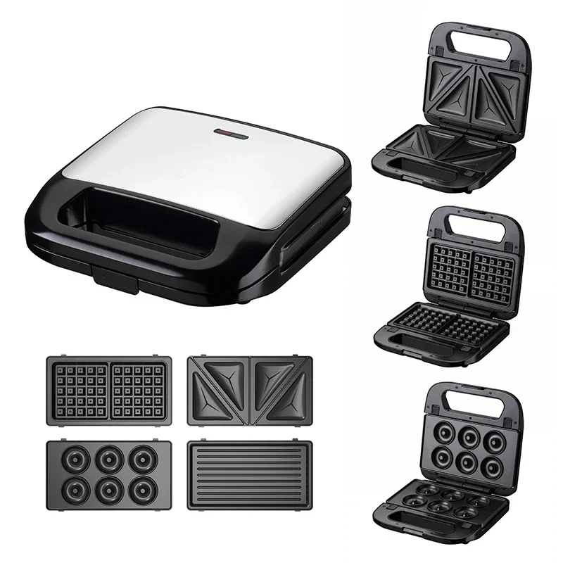 3 in 1 Detachable Stainless Steel Grill Sandwich Maker 2 slice Breakfast Toaster Waffle Maker Machine