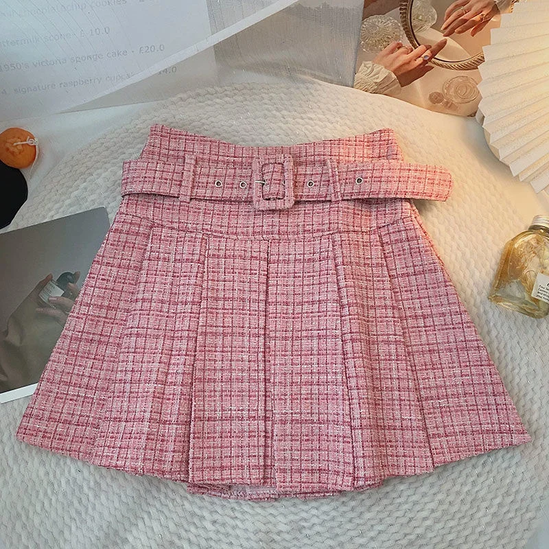 Saia plissada pequena para estilo feminino cintura alta linha a saias curtas da moda coreana roupas para mulheres