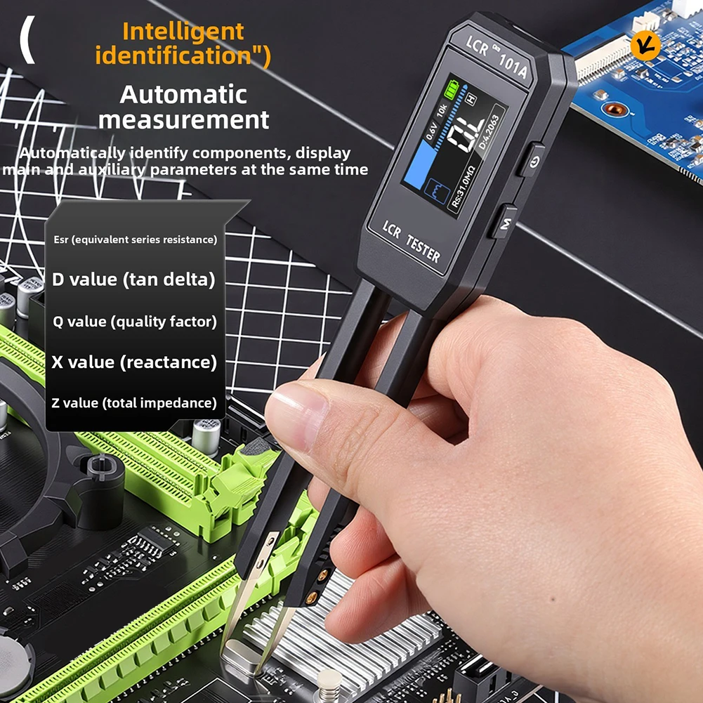 

Измерительный пинцет LCR Bridge для SMD-электроники с цветным экраном 1,14 дюйма, автоматическим распознаванием компонентов и USB-кабелем для передачи данных