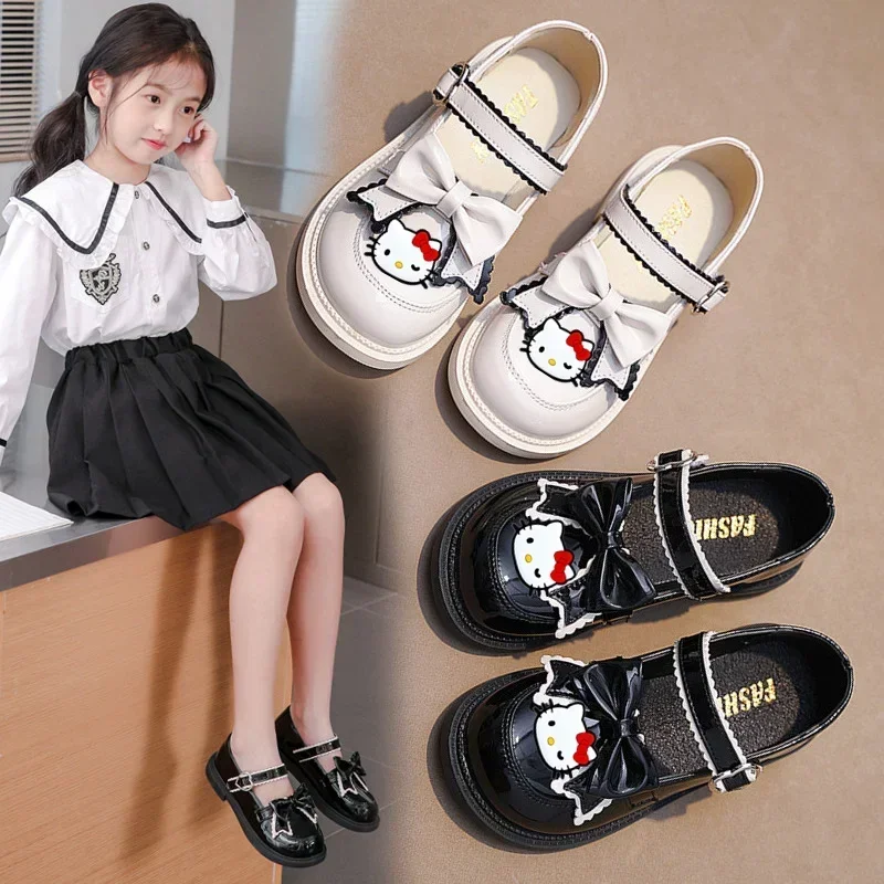 Sanrio hello kitty girl leather shoes fashion British soft bottom princess shoes children performance casual shoes Sandals