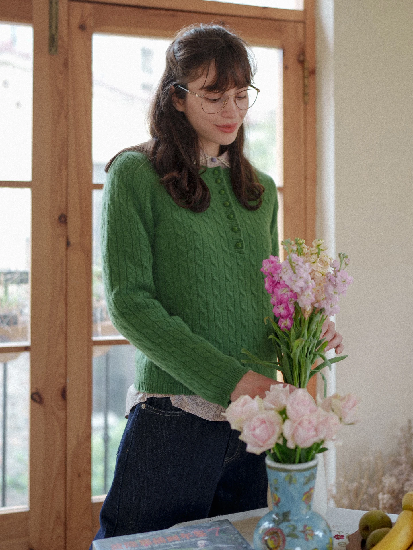 

Retro Twisted Wool Sweater 100 Wool Henry Collar round Neck Slimming Twist Knitwear Straight Tube Long Sleeve Warm Winter Coat
