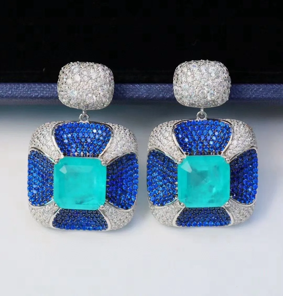 

Серьги из стерлингового серебра 925 пробы с кубическим цирконом, синие и белые, смешанные цвета, изысканные женские украшения