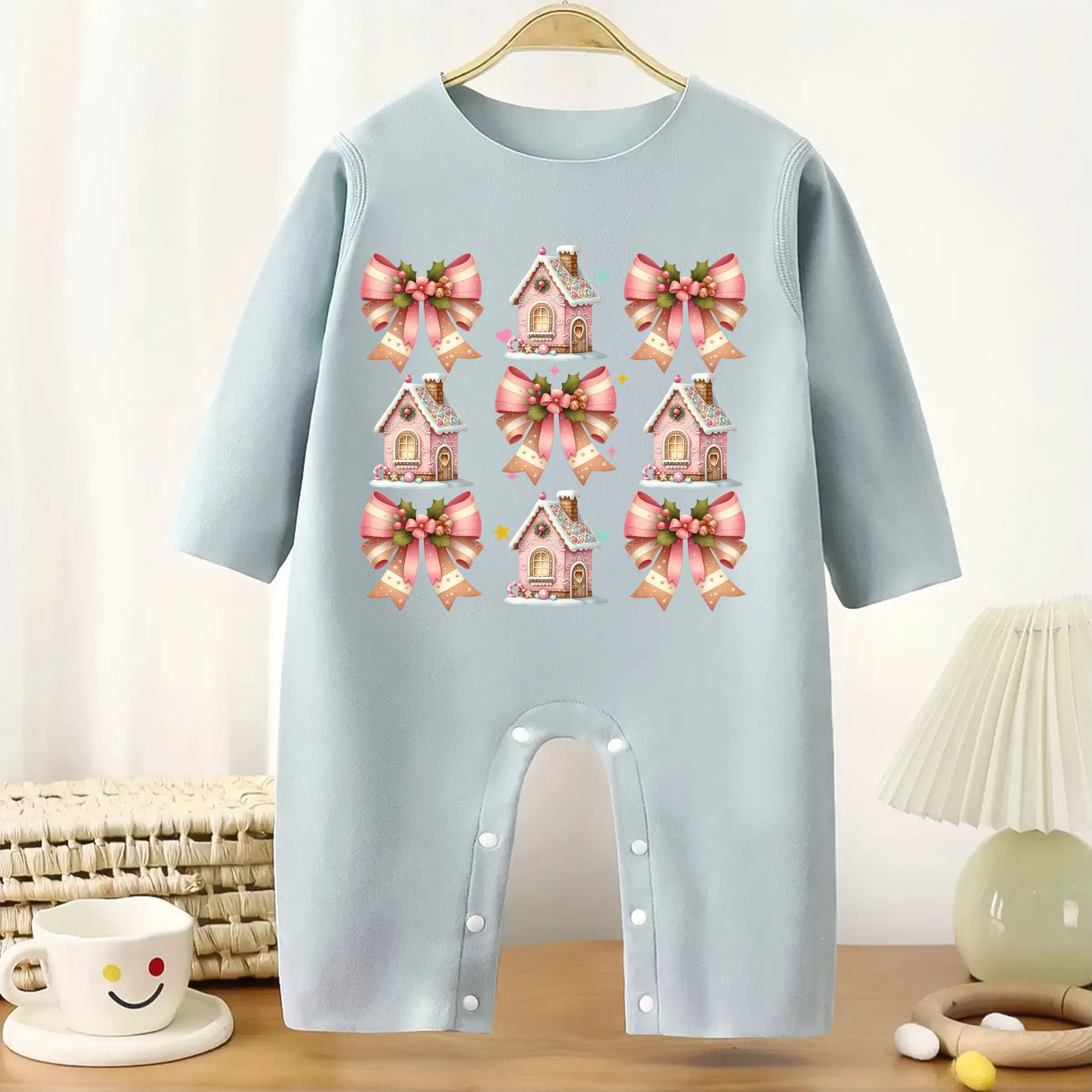 

Merry Christmas MINISO Santa Long Sleeves Baby Cute Bodysuit Keep Warm Onesie for Height 60-90CM Baby Cloth Comfortable Jumpsuit