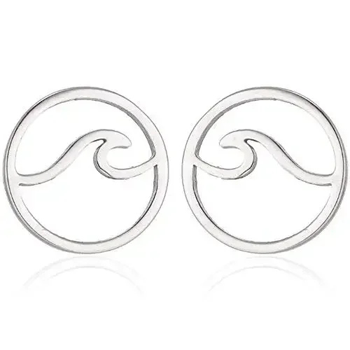 Classic Silver Stainless Steel Ocean Wave Stud Earrings Round Cutout Sea Spray Stud Earring for women Summer Holiday jewelry