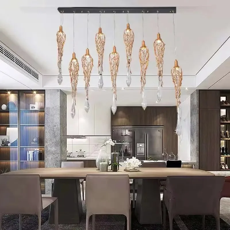 

Gold Luxury Light Emitting Diode Ceiling Decor Modern Rectangular Chandelier Kitchen Island Chandelier