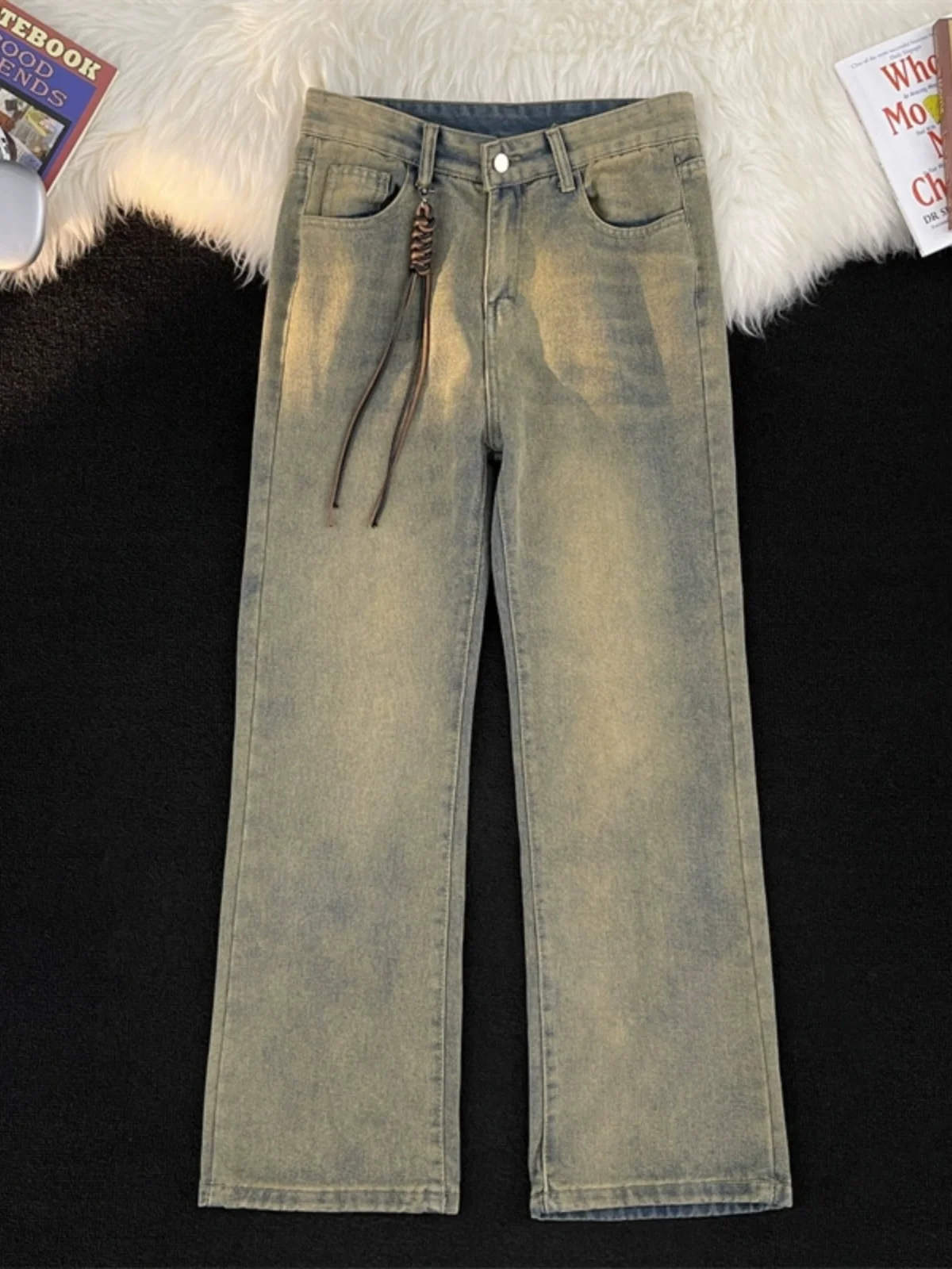 

Spring Design Sensation Men's Jeans American Retro Wide Leg Pants Trendy Brand Loose Flared Long Trousers Casual Straight Cut