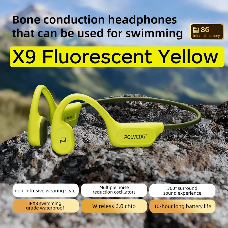 POLVCDG X9 Beengeleidingsoortelefoons 32G IPX8 Waterdicht Open ontwerp voor zwemmen Hardlopen Fietsen Hangende oortelefoons