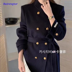 Women Long Double-sided Woolen Coats Retro Loose Female Overcoat Double Breasted Ladies Windbreak Autumn Winter Buitreraptor