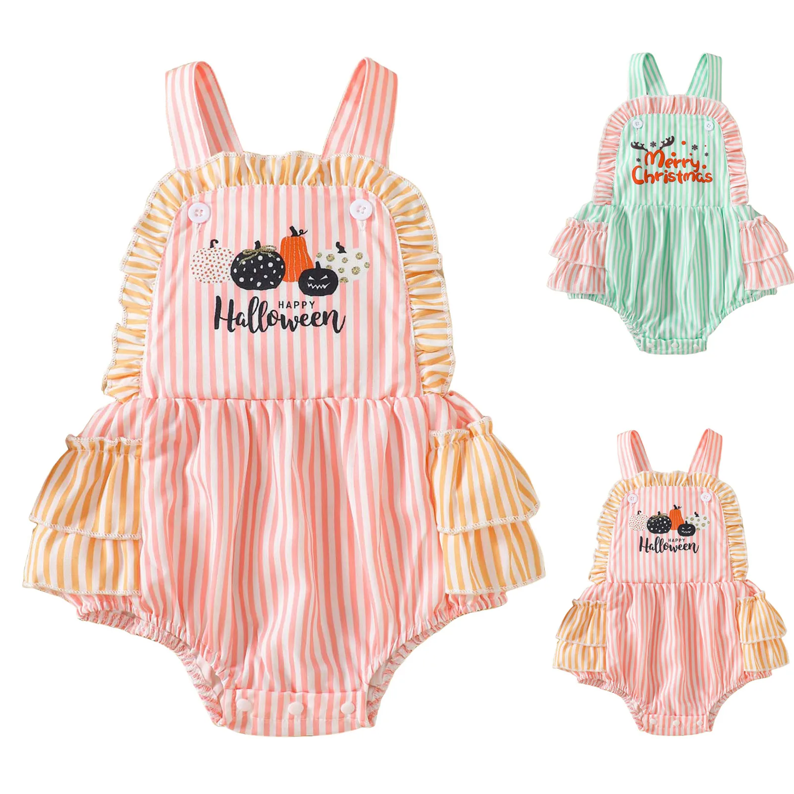 

Baby Girl Romper Summer Fashion Cute Festival Printed Striped Sleeveless Suspender Bodysuit Infant Toddler Crawling Clothes