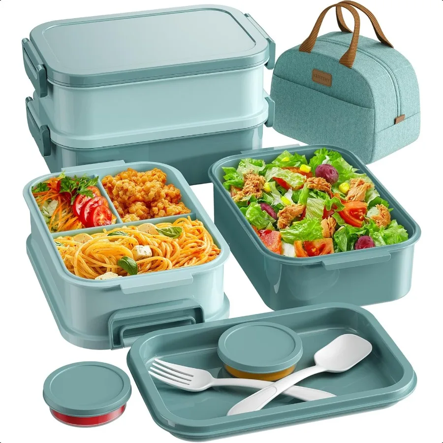 

Adults Bento Lunch Box Set with Thermo Bag 74oz Stackable Leakproof 3tiers Bento Box Builtin Utensil and Sauce Container for Wo