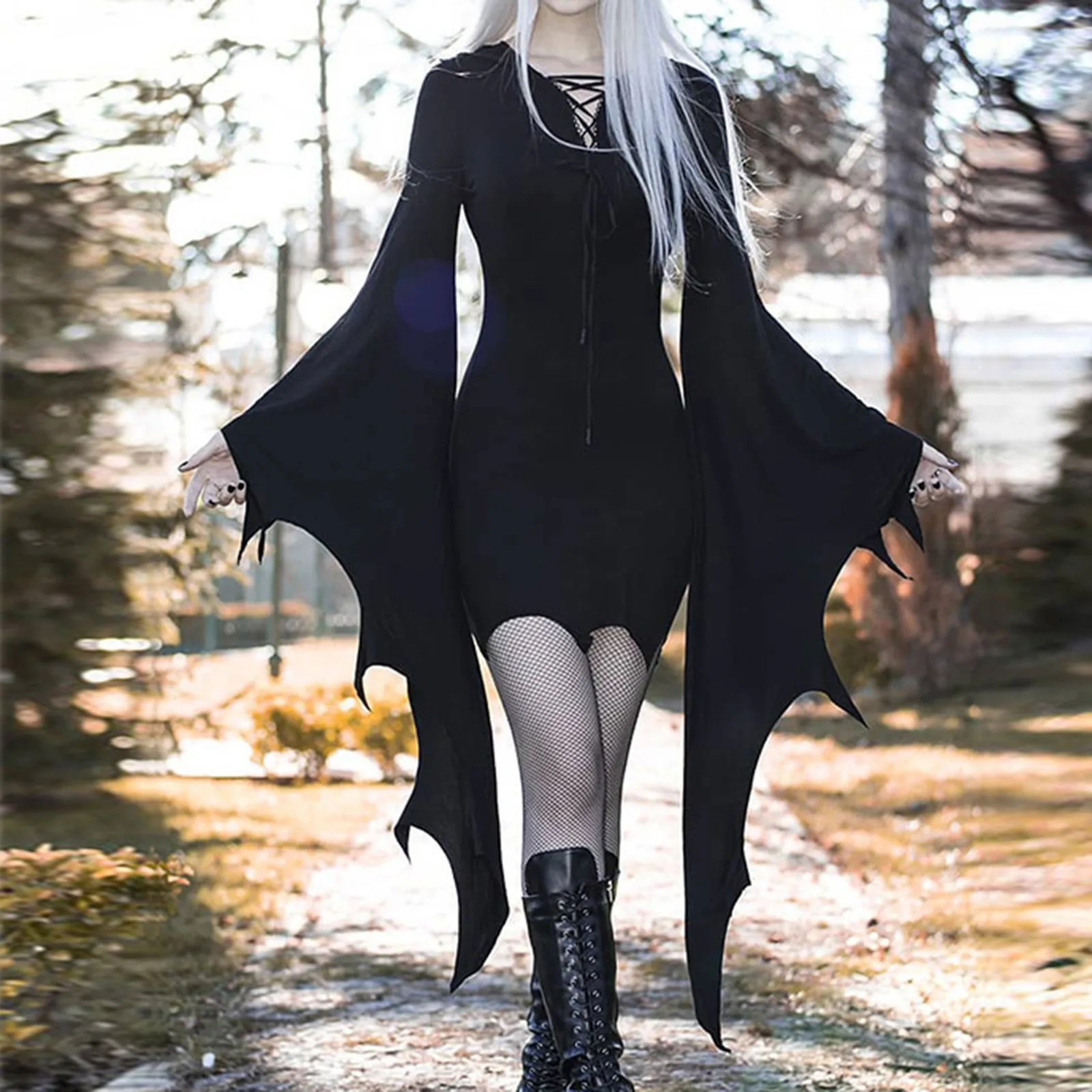 

Halloween Costume Gothic Bat Wing Sleeve Dresses For Women Solid Slim Fit Dress Vintage Halloween Party Dresses Vestidos 2024