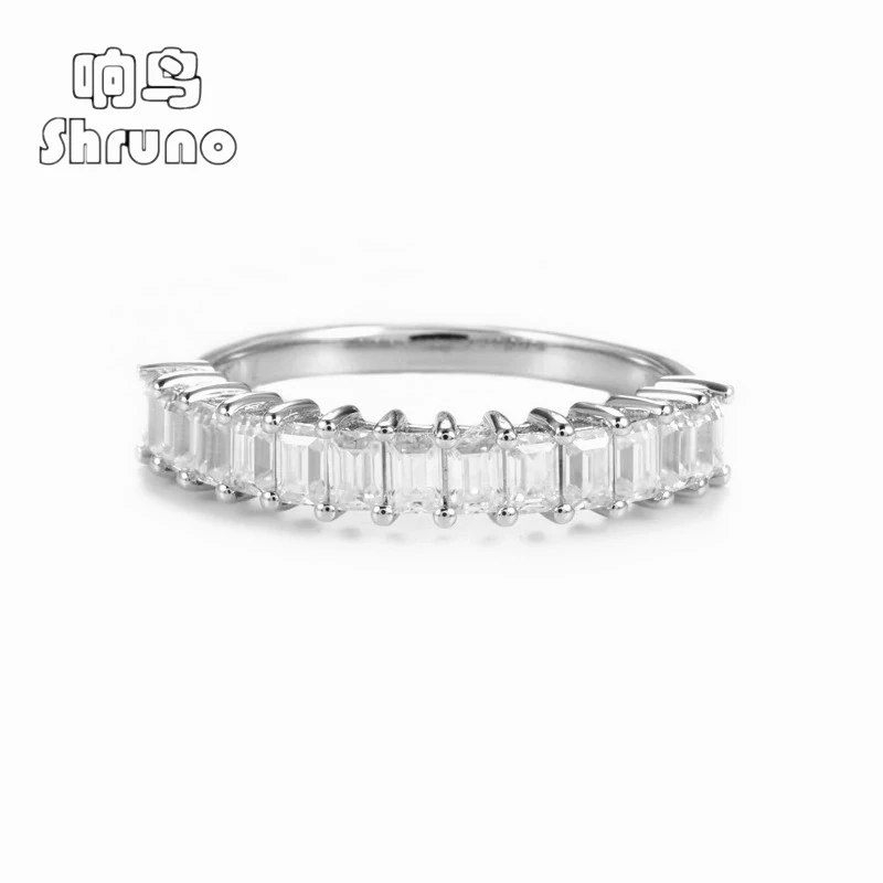 

Shruno Solid 14K White Gold Half Eternity Baguette Cut Moissanite Engagement Ring Matching Band For Women Wedding Band Gifts