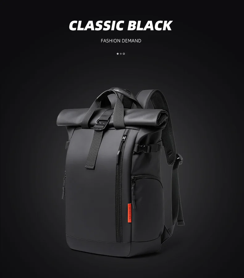 TANGCOOL Gentleman Roll-Top-Rucksack, großes Fassungsvermögen, leicht, wasserdicht, mit mehreren Fächern, für Geschäftsreisen, Laptop-Tasche – Detail 2