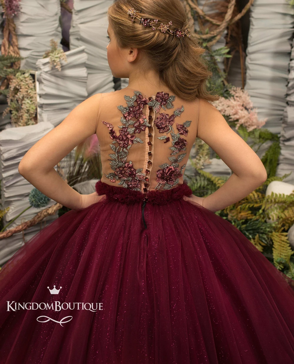 Lorencia Burgunder Blumen mädchen Kleid für Hochzeiten Blumen applikationen Kinder Prinzessin Mädchen Festzug Kleid vestidos de fiesta yfd033