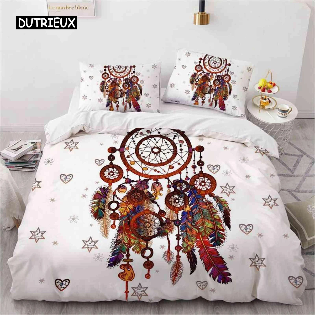 

Dream Catcher Duvet Cover Set Bohemian Hippie Bedding Set Queen Size Ethnic Comforter Cover Polyester Boho Feathers Quilt Cover