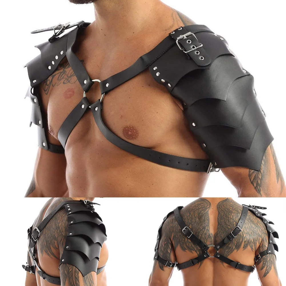 Men\\\'s Strappy Body Harness  Gothic Chest Harness  PU Leather Lingerie  Interest Buckles Strappy Clubwear Costume