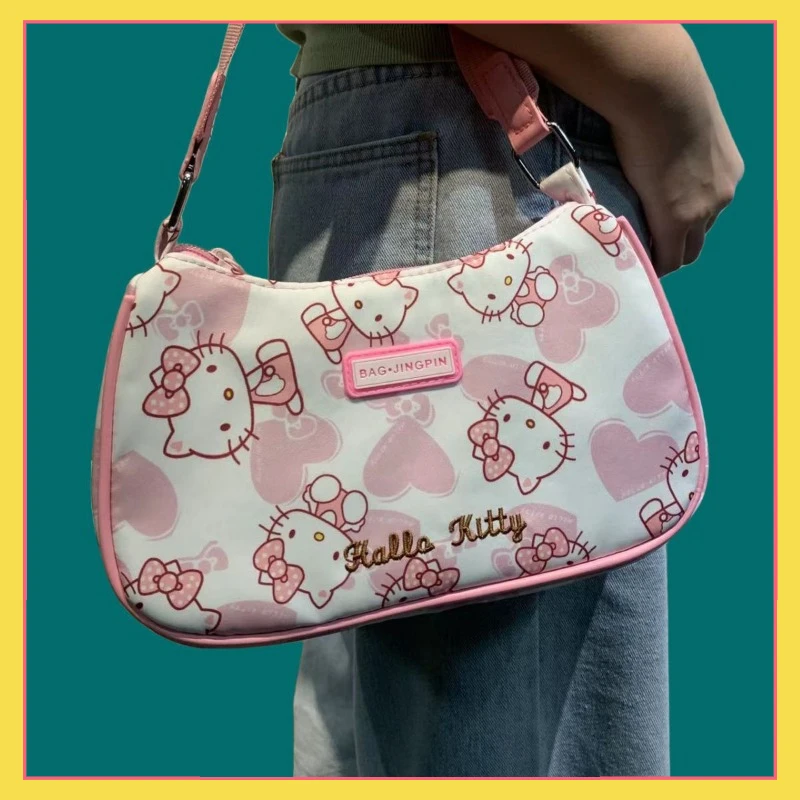 

Miniso Hello Kitty Underarm Bag for Women Y2K Sanrio Kuromi Mymelody Messenger Tote Bag Cute Girls Shoulder Bag Purses Handbag