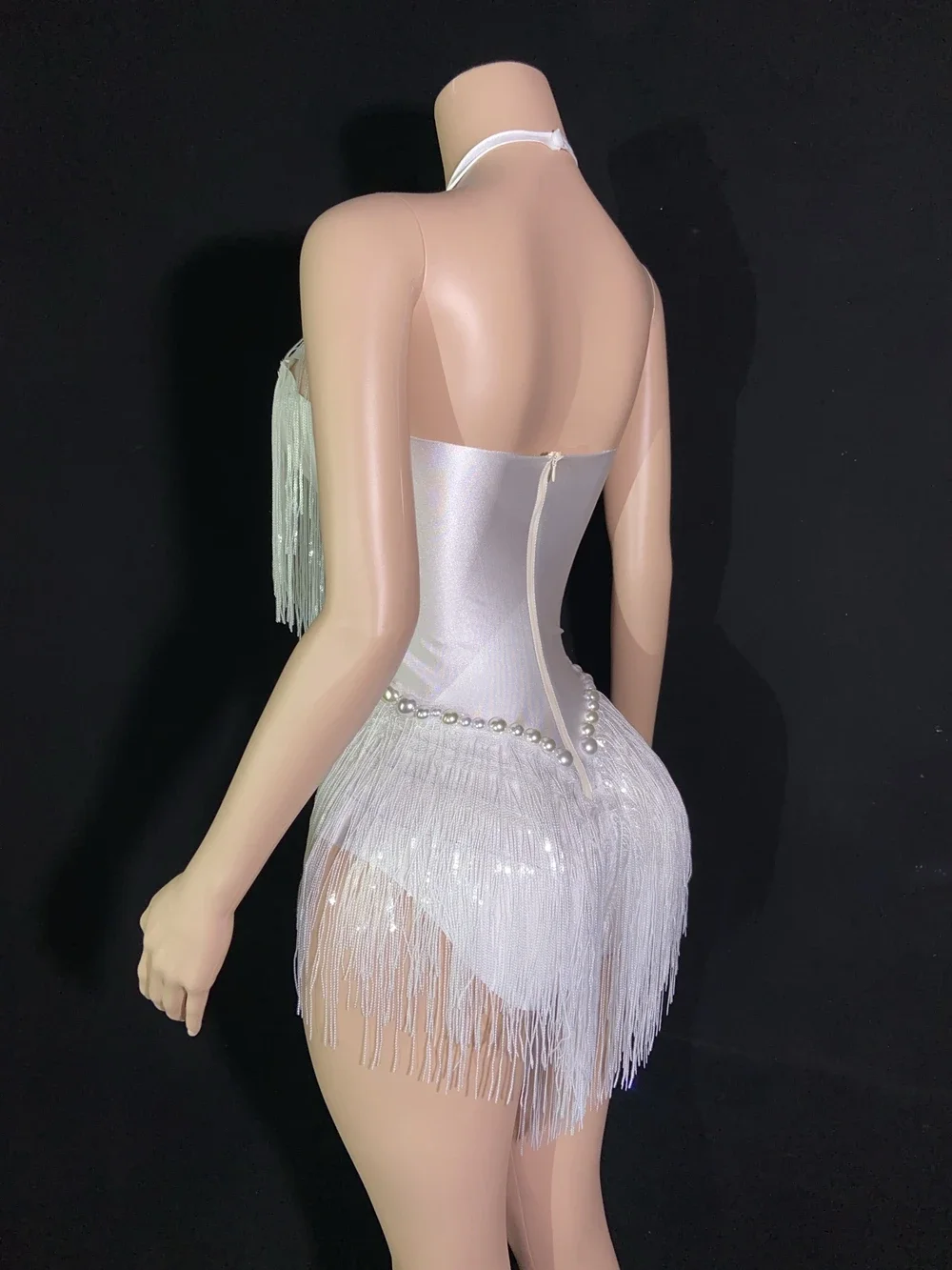 Strass brilhantes lantejoulas borla collant feminino boate roupa cantor dançarino traje palco wear sexy desempenho bodysuit