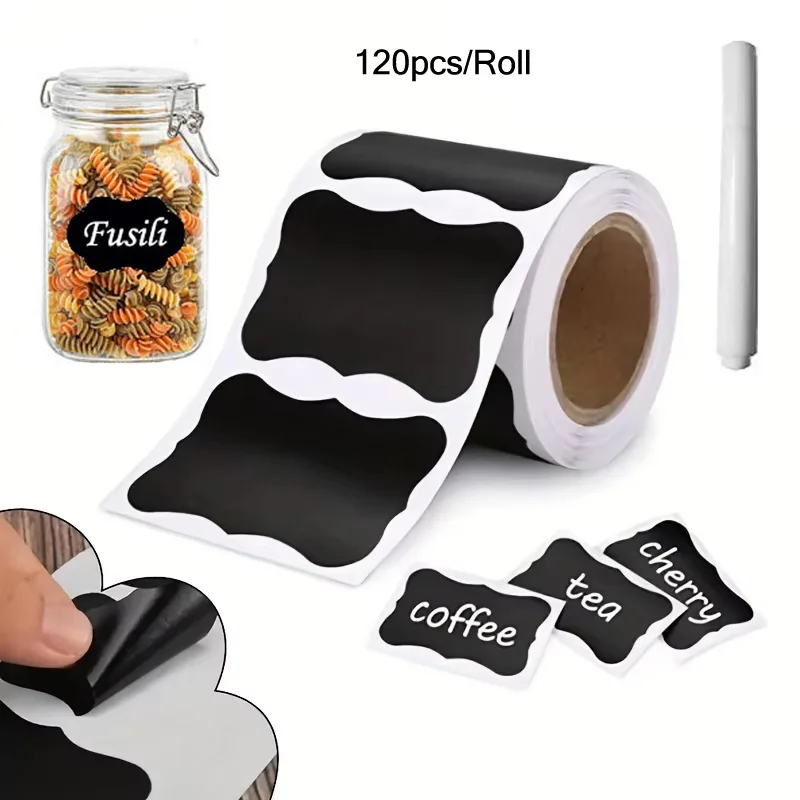 120Pcs/Set Removable Blackboard Stickers Home Kitchen Spice Waterproof Label Stickers Household Jar Bottle Labels Writing Label