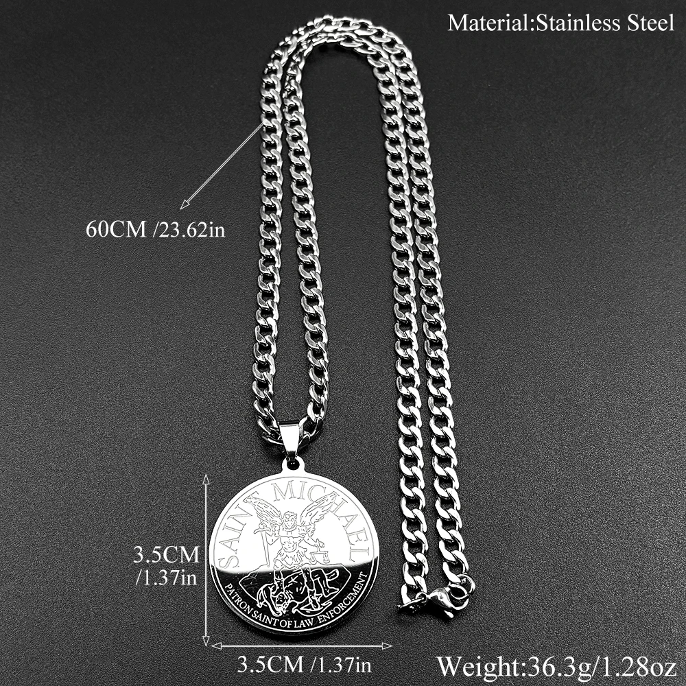 Archangel Saint Michael Protect Us Chain Necklace for Women Men Stainless Steel Gold Color Medal Pendant Necklaces Jewelry Gift view 6