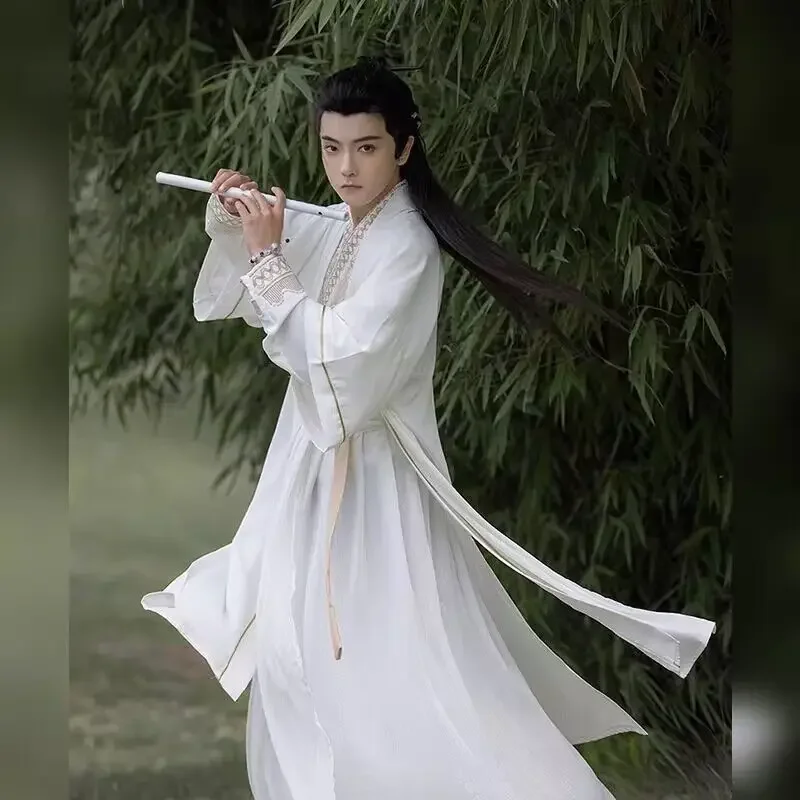 Large Size Hanfu Men Chinese Traditional Cosplay Costume Carnival Cosplay Costume Ancient Hanfu White Shirt+Skirt+Coat Set Women