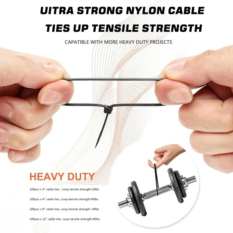 Wholesale 1000-100Pcs Nylon Cable Ties Self-Locking Adjustable Cord Straps Fastening Loop for Home Office Wire Management