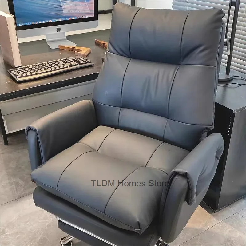 Genuine Leather Luxury Modern Boss Chair, Computer Comfortable Office Chair, Sitting and Lying Study Desk Back Swivel Chair