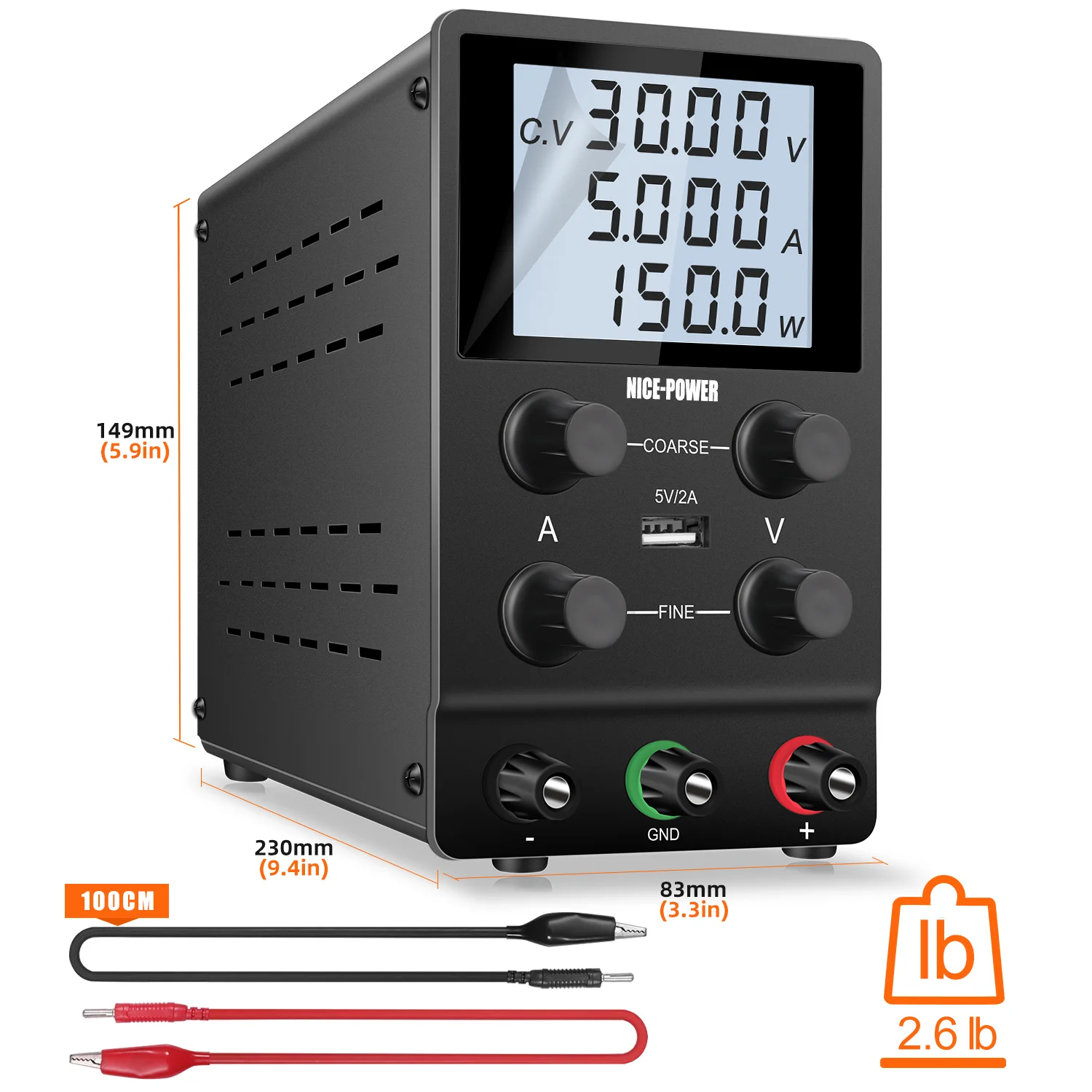 NICE-POWER SPS305D 30V 5A Black  Short Circuit Protection USB Fast Charging Port DC Desktop Power Supply Repair Mobile Phone
