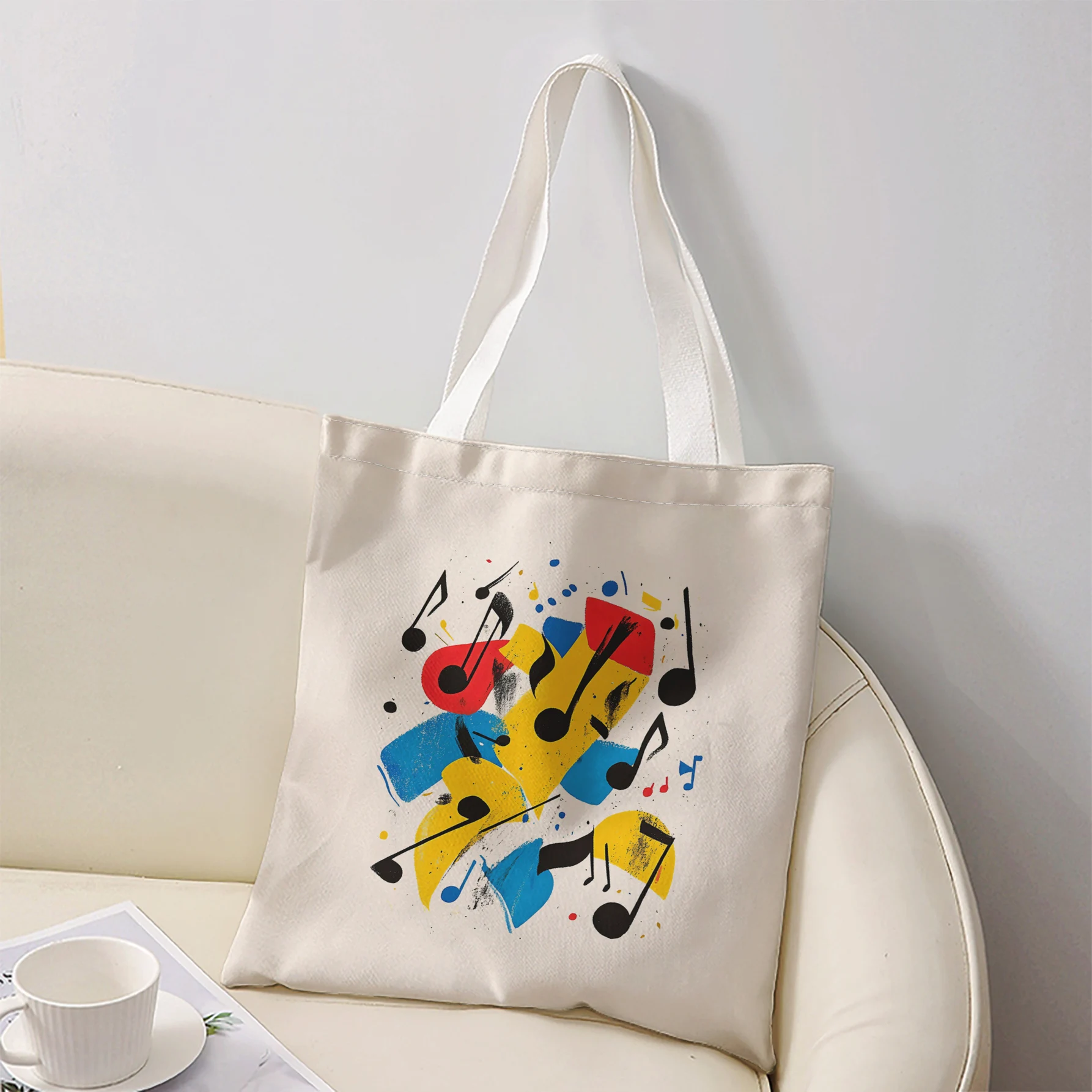 Abstract Colorful Musical Note Print Tote Bag Large Shoulder Handbag For Shopping Daily Commute