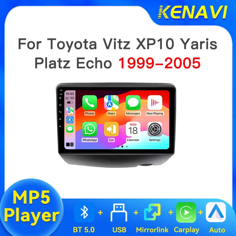For Toyota Vitz XP10 Yaris Platz Echo 1999-2005 Car Stereo Radio MP5 Player Carplay Android Auto Touch Screen Multimedia Player