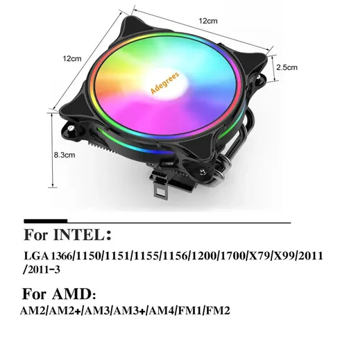 Imagen 2 del producto Enfriador de CPU de 4 heatpipes, ventilador de CPU ARGB de 120MM PWM de 4 pines para LGA Intel 1366 1155 1150 1151 1200 1700 2011 X79 X99 AMD AM3 AM4