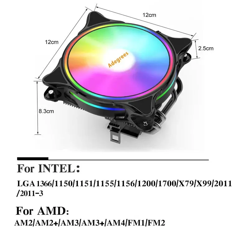 Imagem -02 - Cooler de Cpu com Heatpipes 120 mm Pwm Pinos Argb Ventilador de Cpu para Lga Intel 1366 1155 1150 1151 1200 1700 2011 X79 X99 Amd Am3 Am4