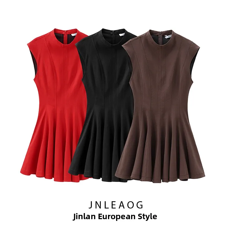 JNLEAOG Autumn New Women's Faion Design Wave Wide Swing  Dr Cotton Polyester Fiber H Version U Ne Zipper Casual